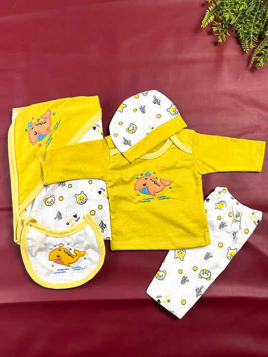 0Mth - 3Mth Whale Yellow 5Pcs Gift Set For Newborn NBGS445