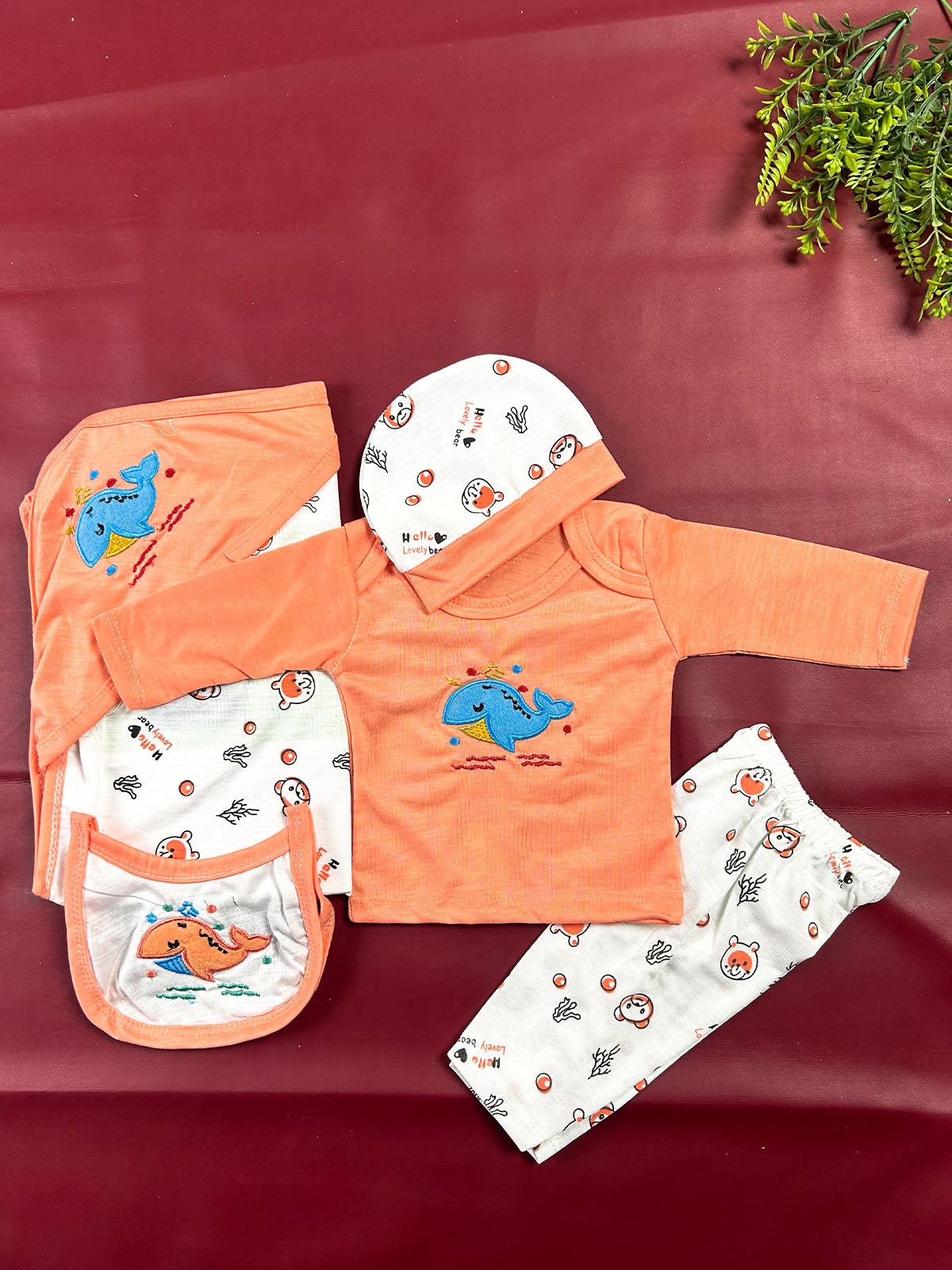 0Mth - 3Mth Whale Peach 5Pcs Gift Set For Newborn NBGS444