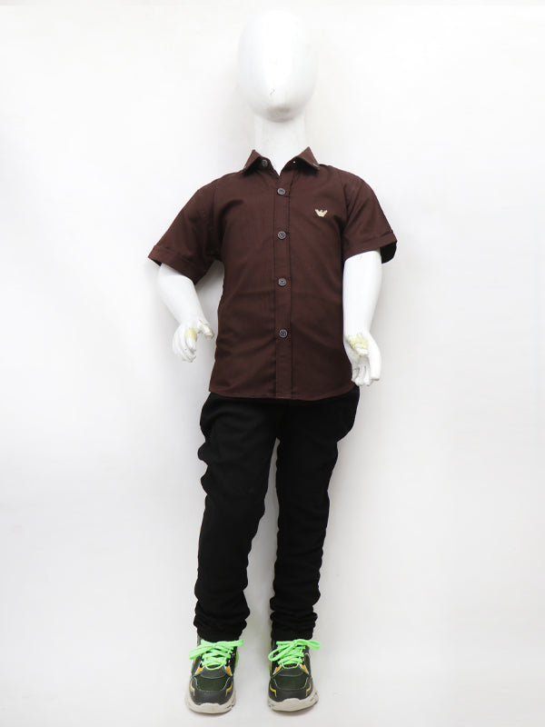 BCS15 AZ Boys Casual Shirt Half Sleeves 3Yrs - 12Yrs Dark Brown