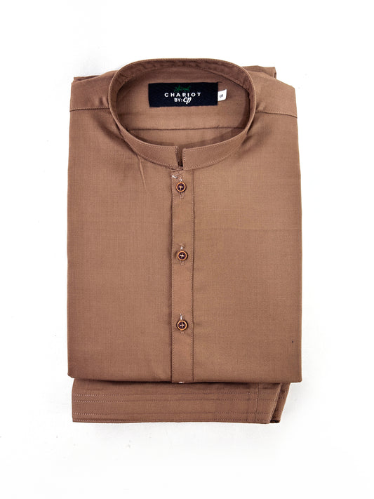 828/1 09 Brown Plain Stitched Suit Kameez Shalwar For Men MSK220