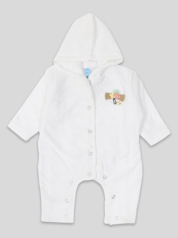 ATT Newborn Hooded Romper 3Mth - 9Mth Flower White