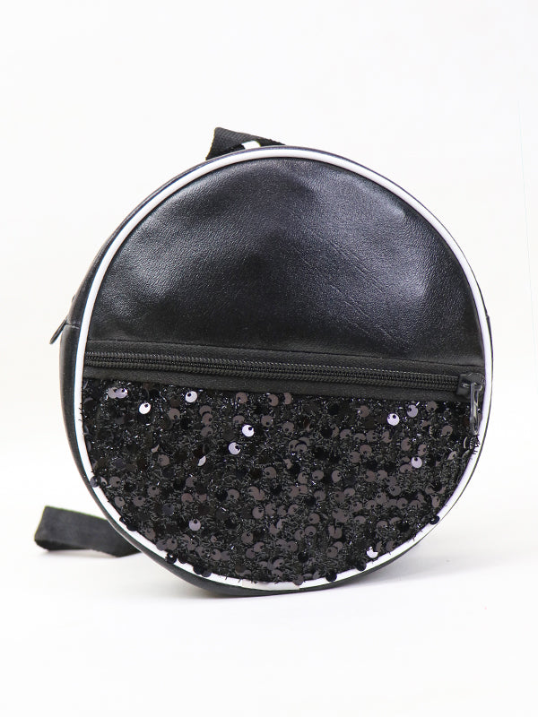Fancy Round Glitter Bag for Girls Black