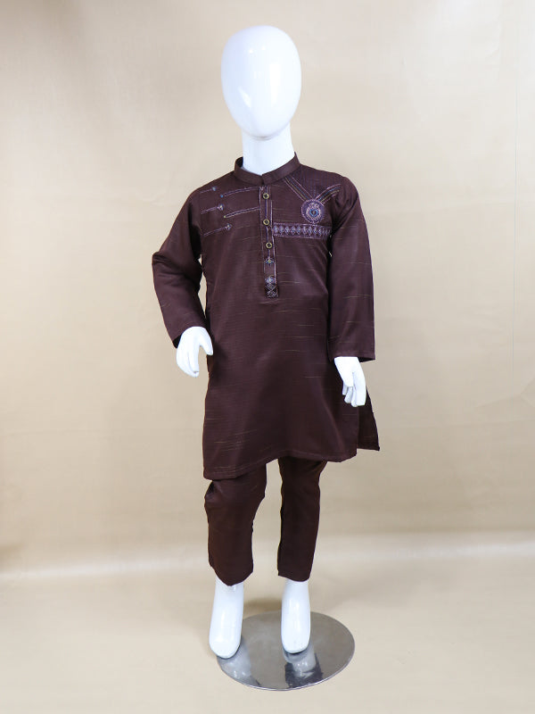 BKS04 AG Boys Kurta Pajama Suit 2Yrs - 14Yrs Multi Embroidery Dark Brown