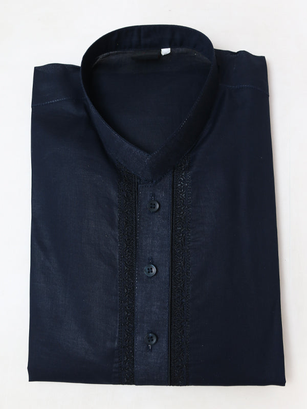 AM 100% Premium Cotton Kurta Sherwani Collar for Men Navy Blue
