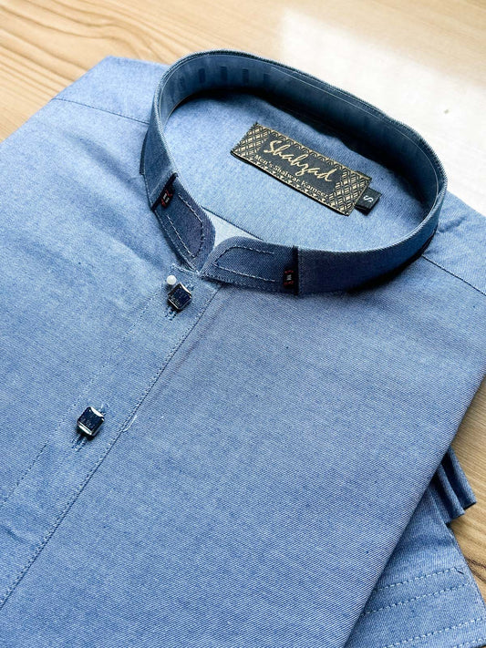 992-5 Dark Blue Stitched Suit Sherwani Collar Kameez Shalwar For Men MSK466