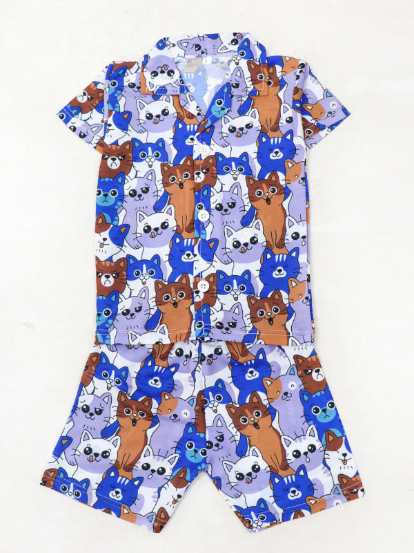 BS56 M Kids Suit 1Yrs - 4Yrs Printed Cats Multicolor