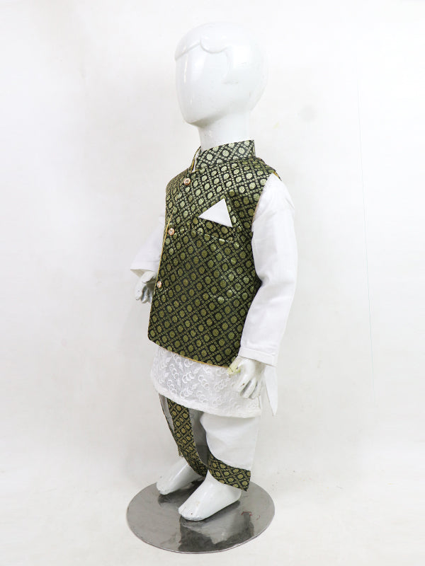 BKS27 3Pcs Boys Waistcoat Kameez Shalwar Suit 3 Mth - 8 Yrs Mehndi