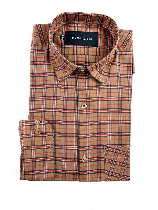 Brown Checks Formal Dress Shirt For Men MFS318