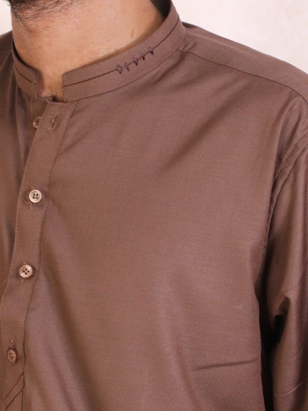 MSK45 580 Men's Kameez Shalwar Stitched Suit Brown