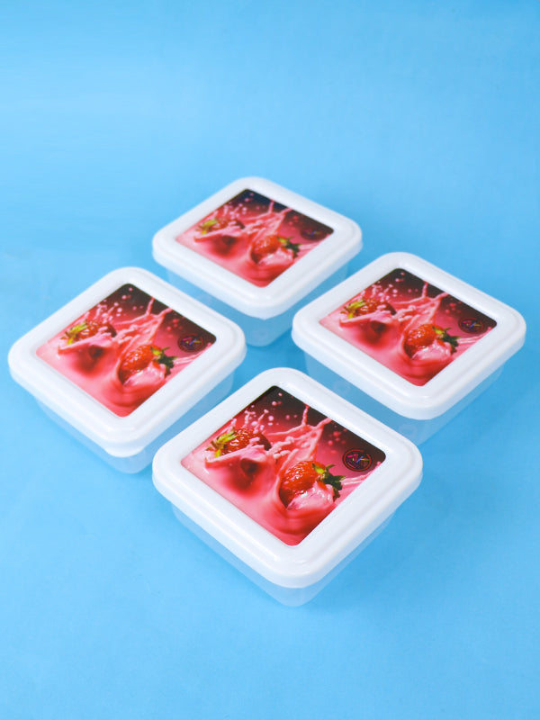 Pack of 4 Plastic Food Storage Box Strawberry