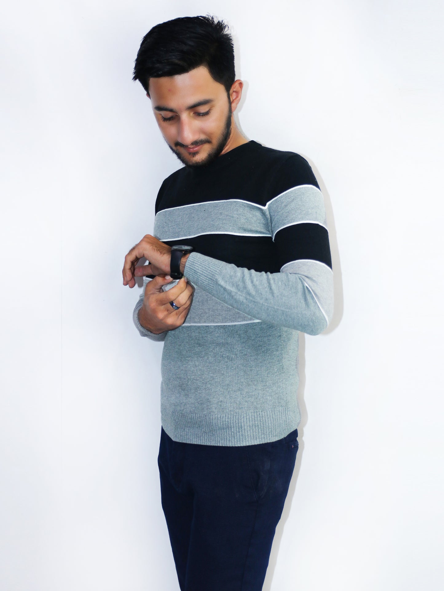 Black Crew Neck Jumper For Men