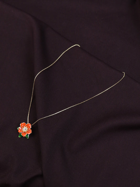Enamel Flower Pendant Necklace Red