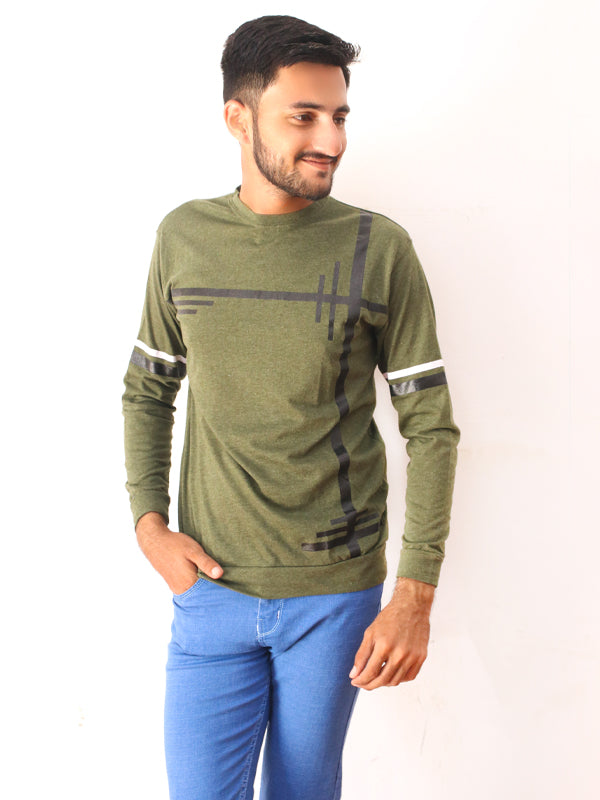 Green Full Sleeve Printed T-Shirt For Men SN MTS69