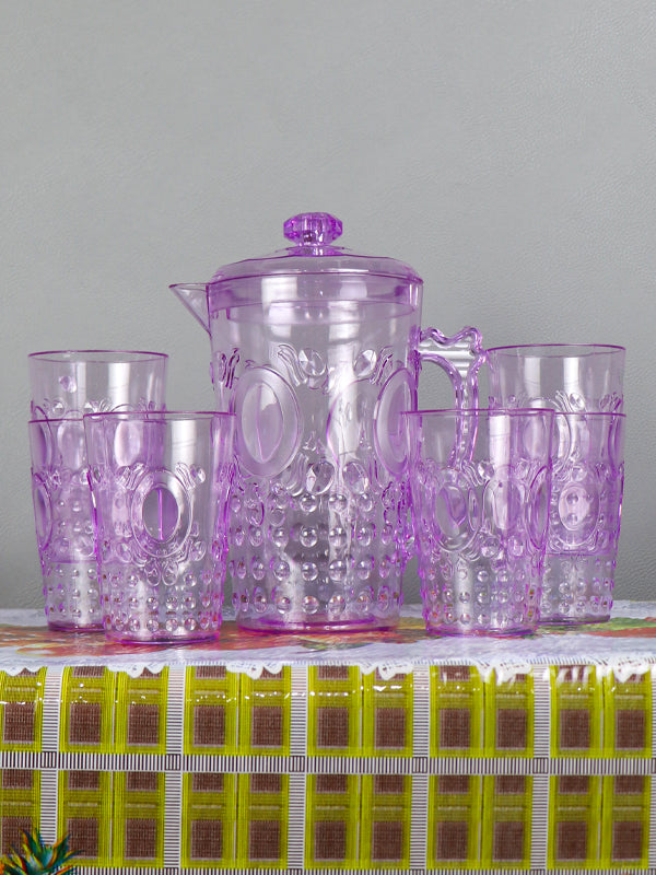 02 Plastic Novel Jug with 6 Glass Set of 7 Purple