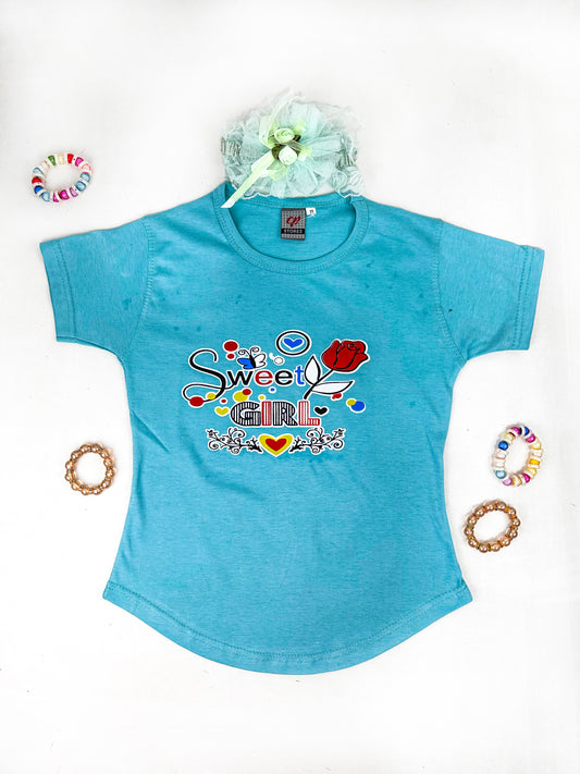 3Yrs - 7Yrs MZ Sea Blue T-Shirt For Girls  GTS77