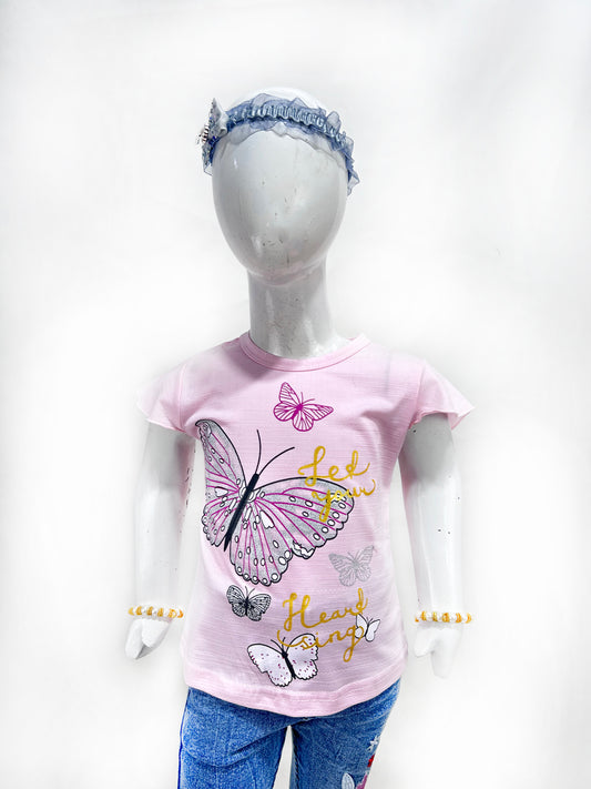 2.5Yrs - 7Yrs SK Betterfly Light Pink T-Shirt For Girls  GTS66