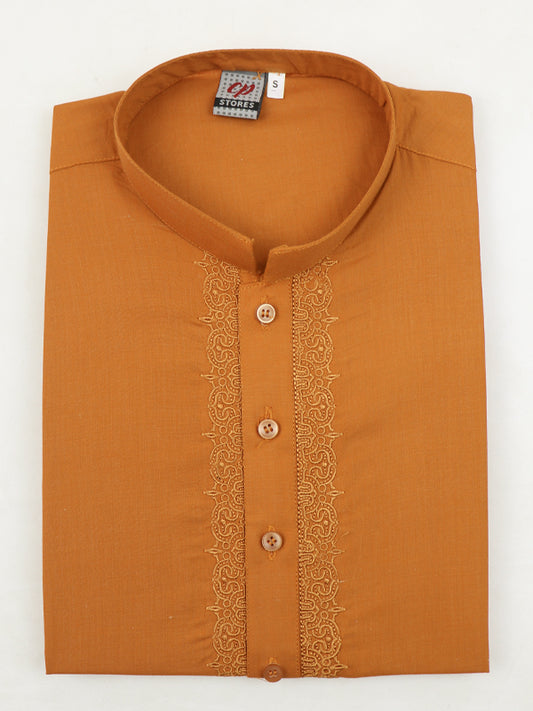AM Men's Festive Embroidery Kurta Light Orange