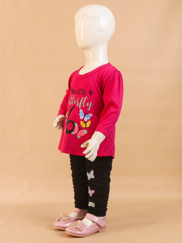 1Yr - 4Yrs Butterfly Dark Pink Suit For Girls RG GS42