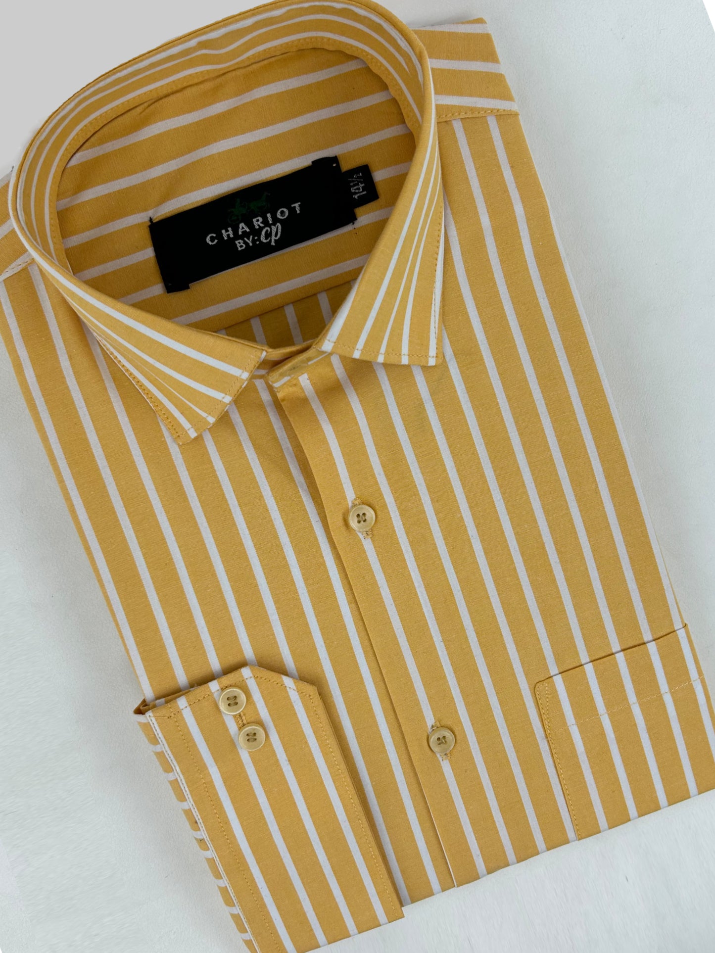 Yellow Stripes Formal Dress Shirt For Men ZH MFS221