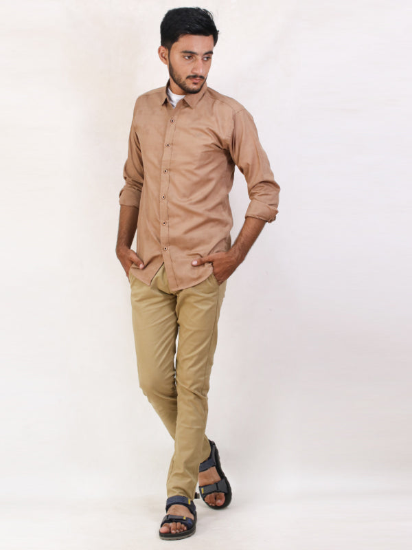 MCS20 Men's Textured Self Cotton Casual Shirt Brown