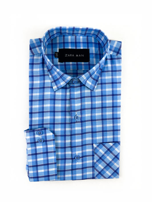 Blue Checks Formal Dress Shirt For Men MFS3389