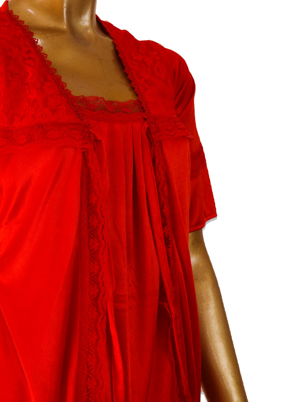 Red - 3Pcs Long Nighty For Women WLN01