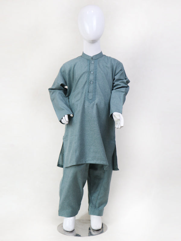 BKS12 Boys Kameez Shalwar Suit 5Yrs - 14Yrs 02 Green Shade