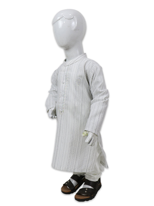 BKS21 TG Boys Shalwar Kameez Suit 2Yrs - 14Yrs White Black Lines