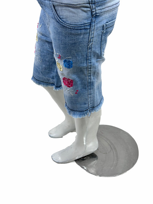 1.5Yrs - 4Yrs Stretchable Flower Light Blue Denim Jeans For Girls GJ27