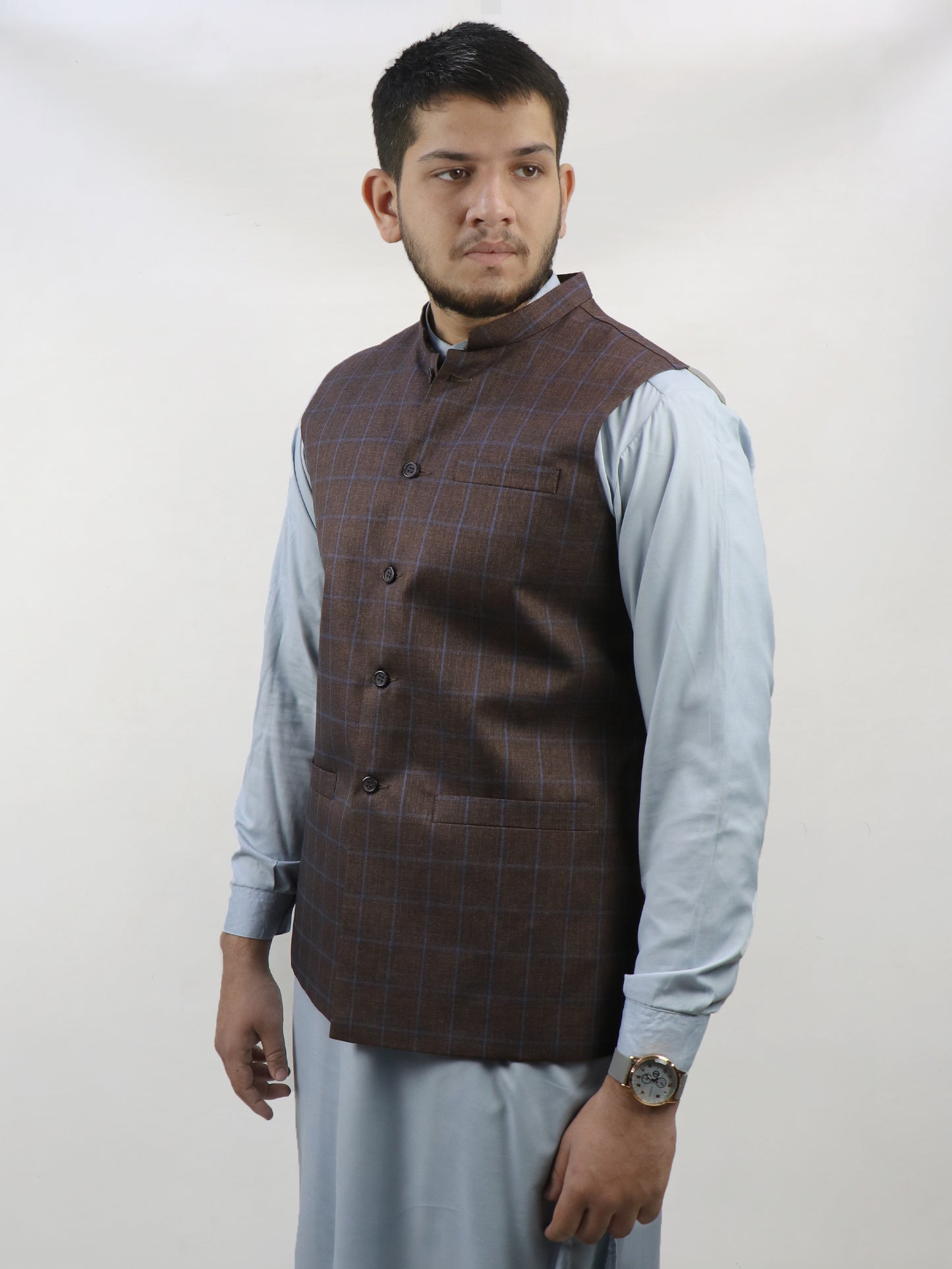 Brown Checks Waistcoat for Men MW08