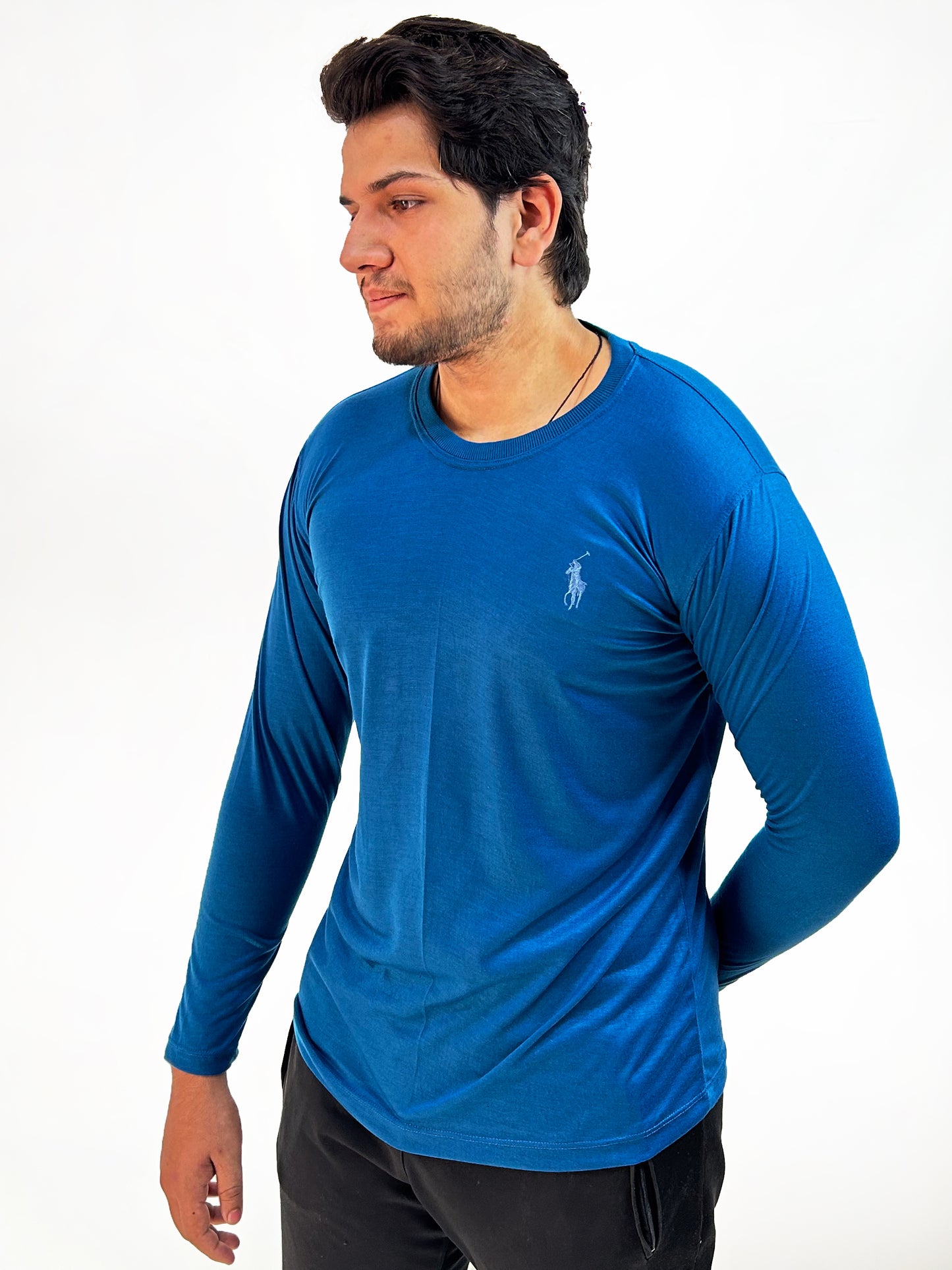 Sea Blue Plain Full Sleeves T-Shirt For Men MG MTS94