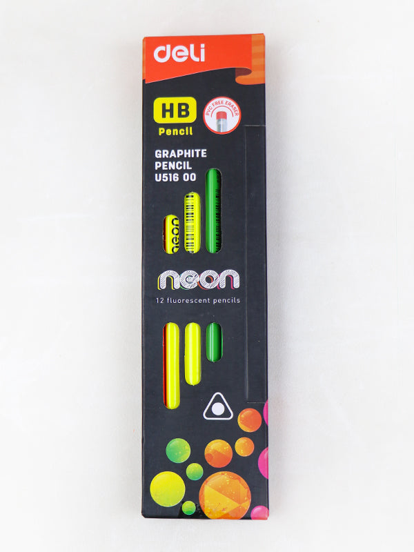 Deli Neon HB Graphite Pencils - 12Pcs