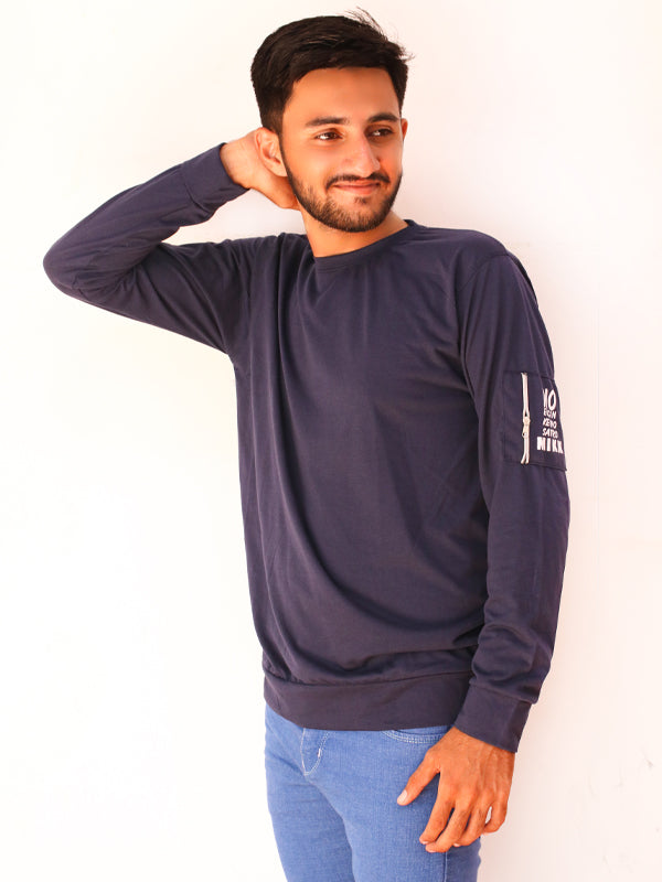 Navy Blue NO Full Sleeve Printed T-Shirt For Men SN MTS82