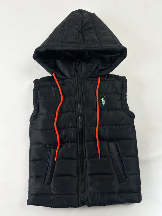 3Yrs - 10Yrs Boys Black Sleeveless Hooded Puffer Jacket KJ61