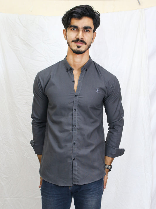 HG Men's Chambray Casual Shirt Steel Grey