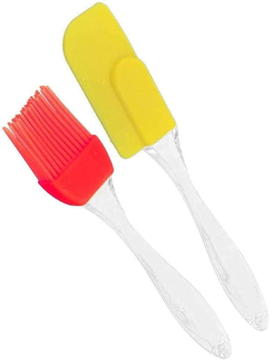 2 Pcs Set of Silicone Brush & Spatula Small  Multicolor