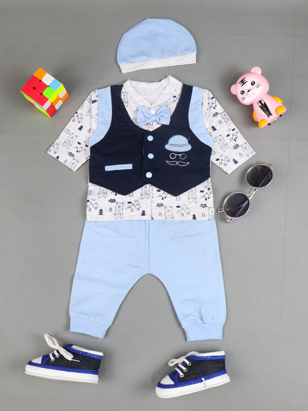 0Mth - 3Mth Bow Light Blue Baba Suit For Newborns AJ NBS65