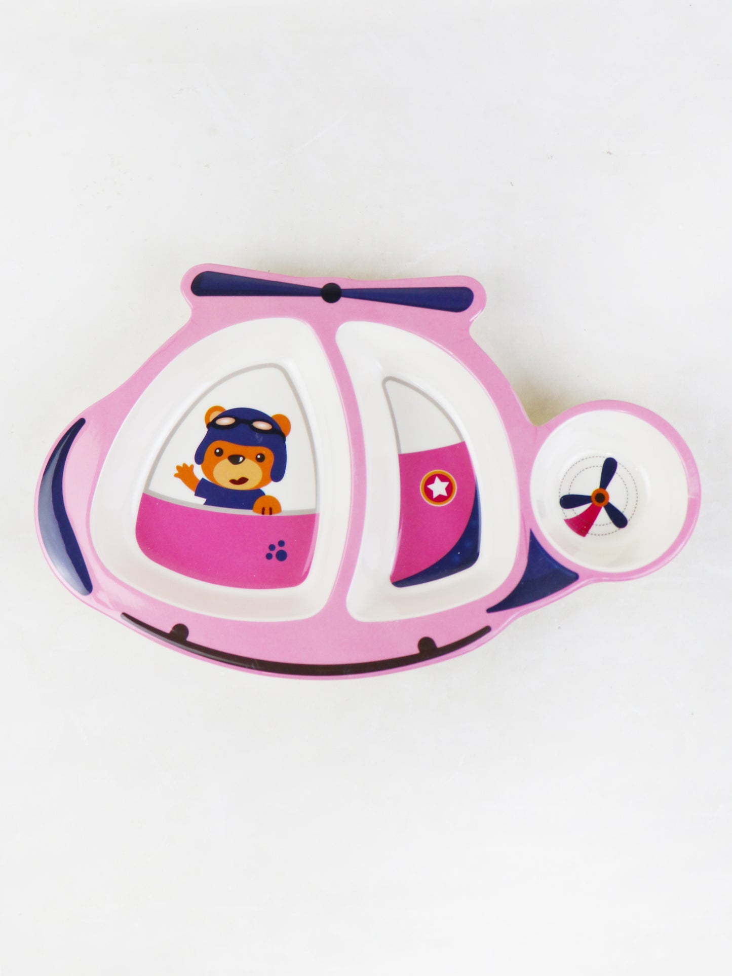 Helicopter Shaped 3-Compartment Melamine Tray Pink