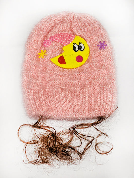 Multidesign Light Peach Beanie Winter Caps For Kids/Unisex Winter Hat/Warm Knitted Beanie for Kids KWC07