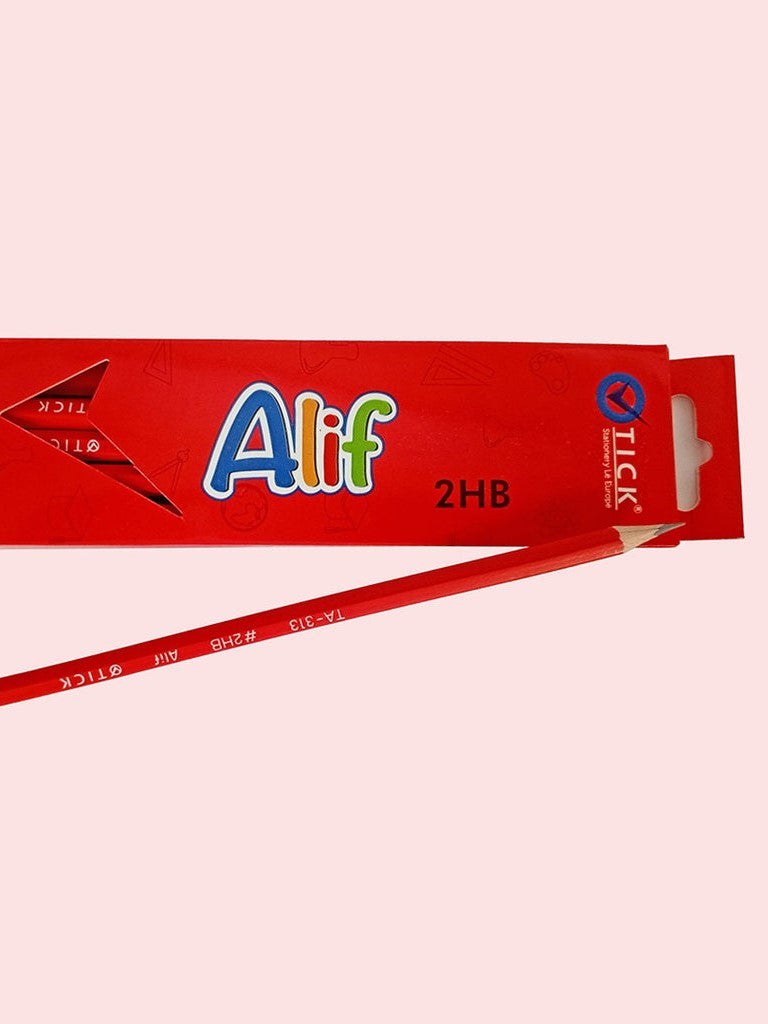 Tick ALIF RED Hexagonal Eraser tip Pencil 12 PCS Pack