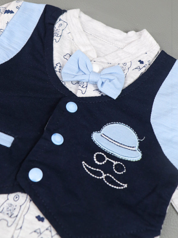 0Mth - 3Mth Bow Light Blue Baba Suit For Newborns AJ NBS65