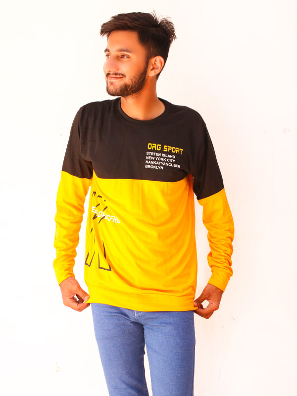 Yellow Sport Full Sleeve Printed T-Shirt For Men SN MTS83