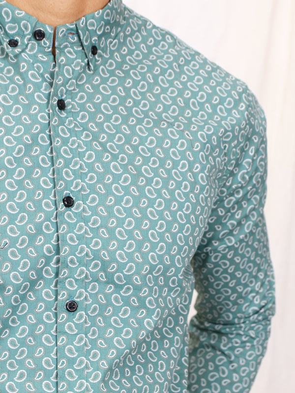 UM Men's Printed Casual Shirt Light Sea Green