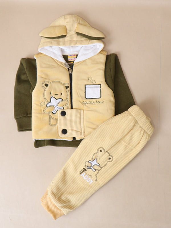 3Mth - 9Mth Teddy Light Yellow Hooded Baba Suit For Newborns AJ NBS141