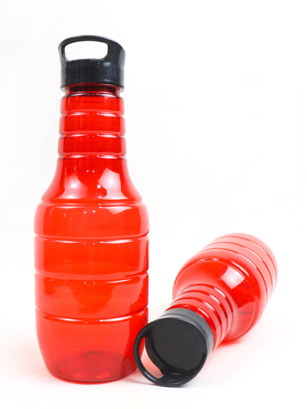 WTB03 Pack of 2 Plastic Transparent Water Bottle Red - 1Ltr