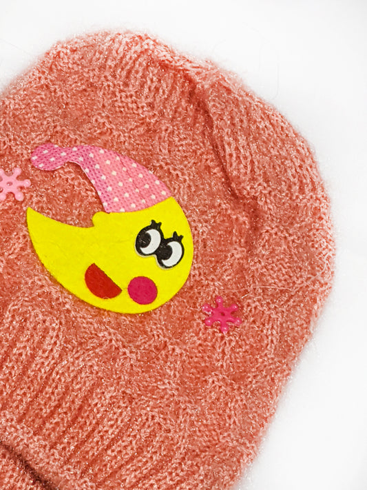 Multidesign Peach Beanie Winter Caps For Kids/Unisex Winter Hat/Warm Knitted Beanie for Kids KWC07