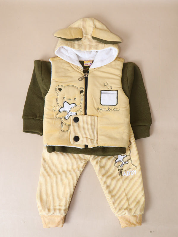 3Mth - 9Mth Teddy Light Yellow Hooded Baba Suit For Newborns AJ NBS141