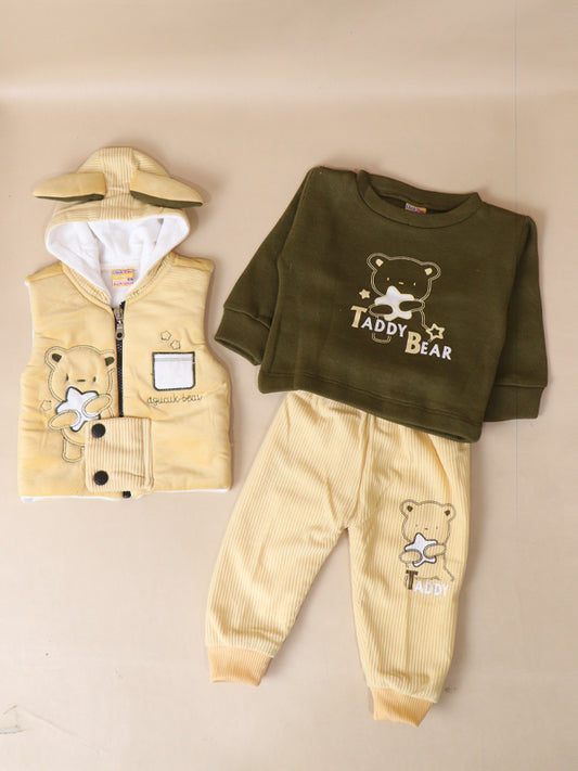 3Mth - 9Mth Teddy Light Yellow Hooded Baba Suit For Newborns AJ NBS141