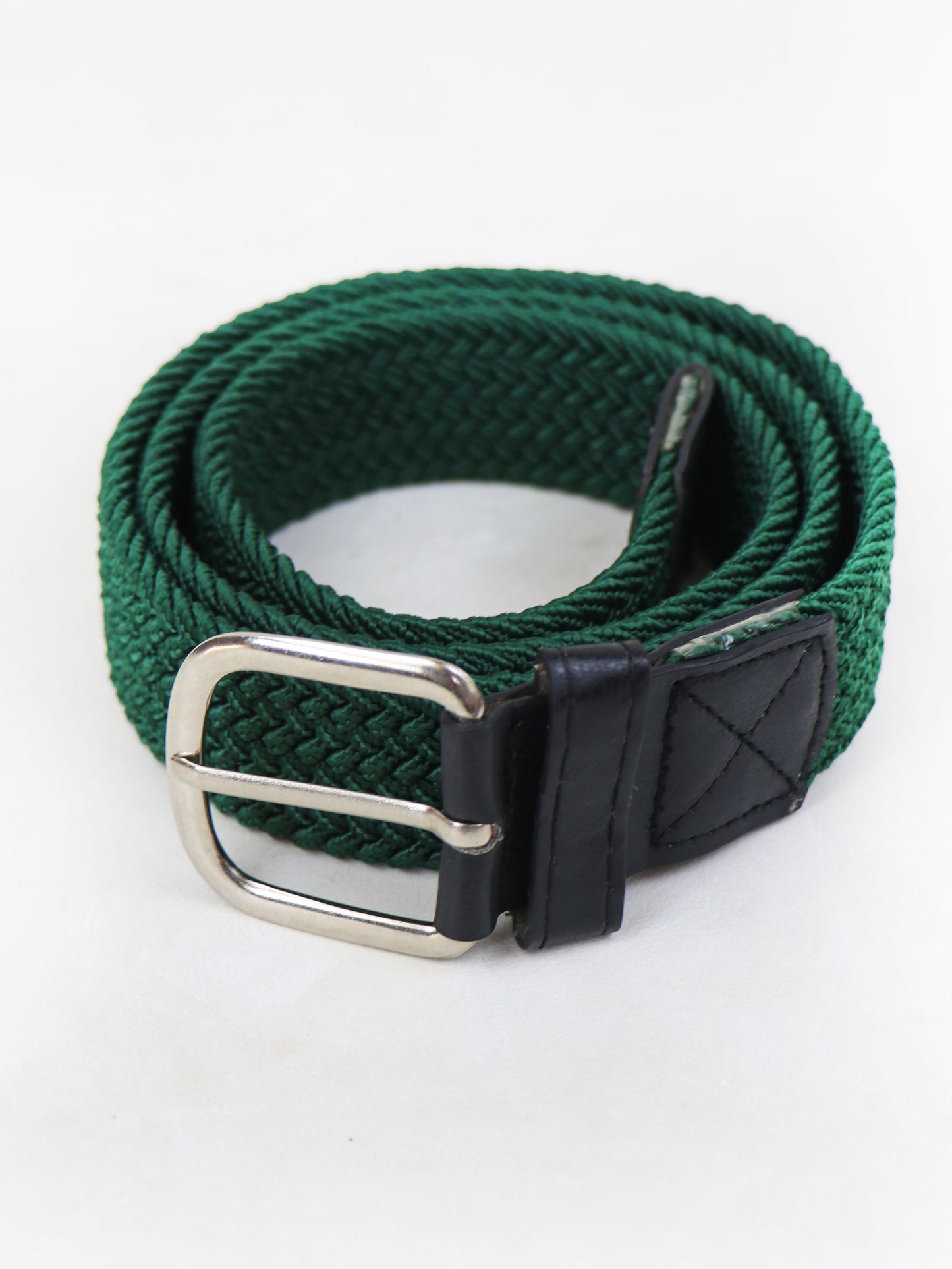 Men Canvas Elastic Fabric Woven Stretch Braided Belt Green 01