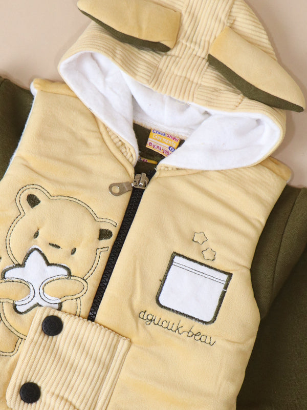 3Mth - 9Mth Teddy Light Yellow Hooded Baba Suit For Newborns AJ NBS141